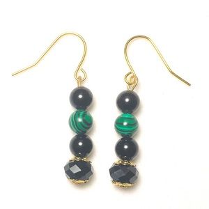 Malachite and Onyx Gold Earrings for Strength